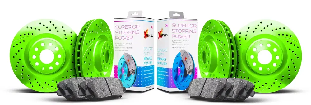 Xbrakes Xi Series Brake Rotor and Pad Kit; Front and Rear; Green Today Only