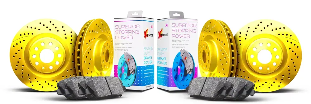 Weekend Sale Xbrakes Xi Series Brake Rotor and Pad Kit; Front and Rear; Yellow
