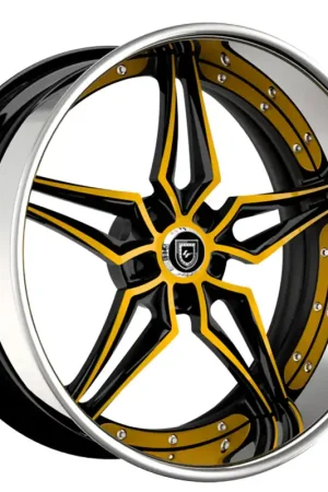 Fast Shipping 19" Lexani Forged Wheels LF-733 Insignia Yellow with Black Window Face and Chrome Lip Rims