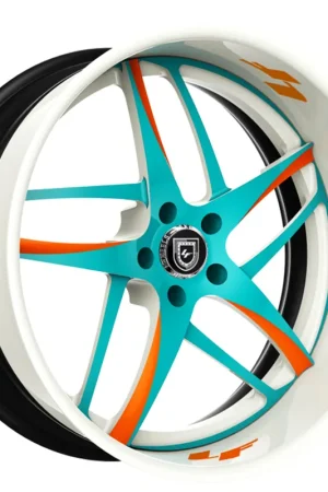 Next Day Delivery 20" Lexani Forged Wheels LF-746 Bavaria White with Teal and Orange Rims
