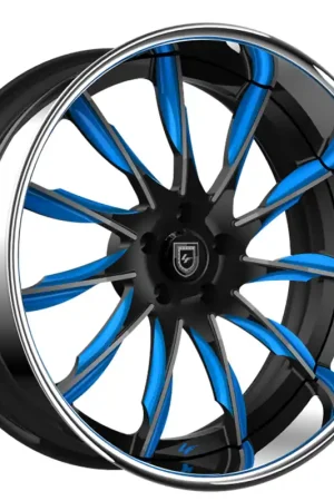 Weekend Sale 20" Lexani Forged Wheels LF-747 Viper Black with Blue and Grey Accents Face and Chrome Lip Rims