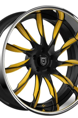 Trending 22" Lexani Forged Wheels LF-747 Viper Black with Yellow Accents Face with Chrome Lip Rims