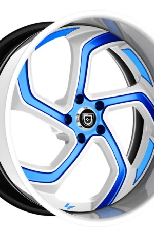 24" Lexani Forged Wheels LF-761 Swift White with Candy Blue Accents Rims Special Offer