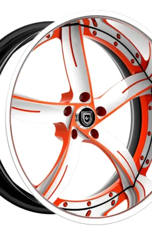 Viral 19" Lexani Forged Wheels LF-735 Nickle White with Orange Accents and Chrome Lip Rims