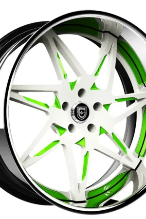 Sale 19" Lexani Forged Wheels LF-749 Nirvana White with Green Accents and Chrome Lip Rims