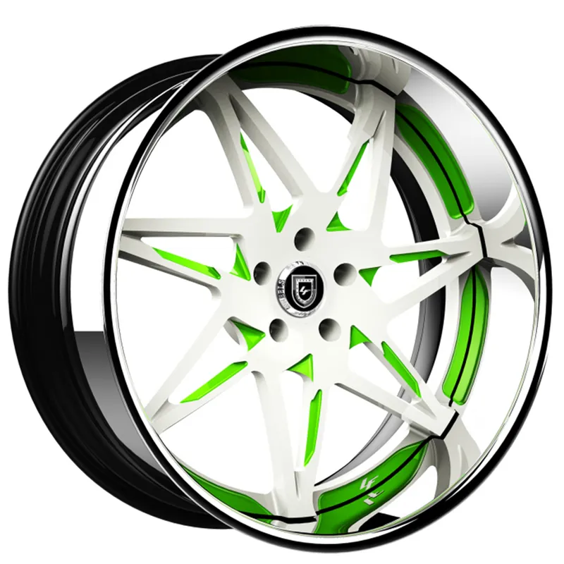 Sale 19" Lexani Forged Wheels LF-749 Nirvana White with Green Accents and Chrome Lip Rims