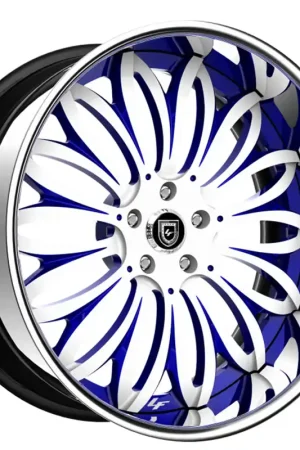 Free Delivery 21" Lexani Forged Wheels LF-731 Pisces Gloss White with Xian Blue Face and Chrome Lip Rims