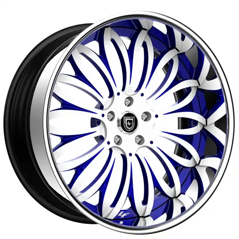 Free Delivery 21" Lexani Forged Wheels LF-731 Pisces Gloss White with Xian Blue Face and Chrome Lip Rims