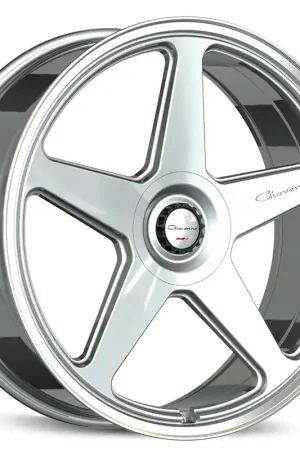 Luxury 24" Giovanna Wheels Cinque Gloss Silver with Polished Lip Flow Formed Spindle Cap Rims