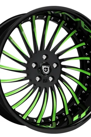 Markdown 24" Lexani Forged Wheels LF-712 Black with Green Accents Face and Lettering on Lip Rims