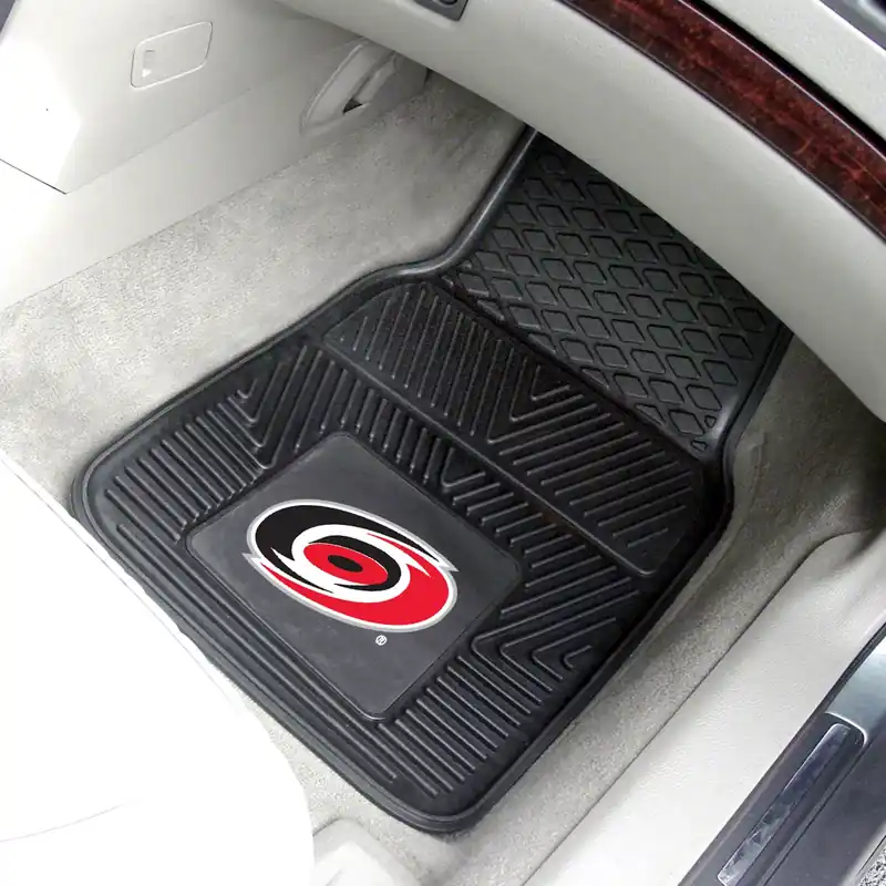 Special Discount Vinyl Front Floor Mats with Carolina Hurricanes Logo; Black