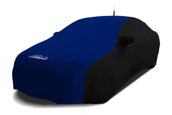 Best Seller Coverking Satin Stretch Indoor Car Cover without Rear Roof Antenna Pocket; Black/Impact Blue