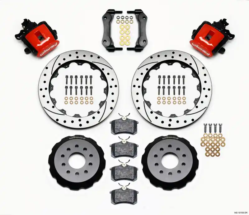 Wilwood Combination Parking Brake Rear Kit 12.88in Drilled Red Mustang — PMD Premier Motoring Development Luxury