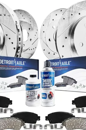 10pc Front & Rear Drilled Slotted Rotors and Ceramic Brake Pads Kit Express Delivery