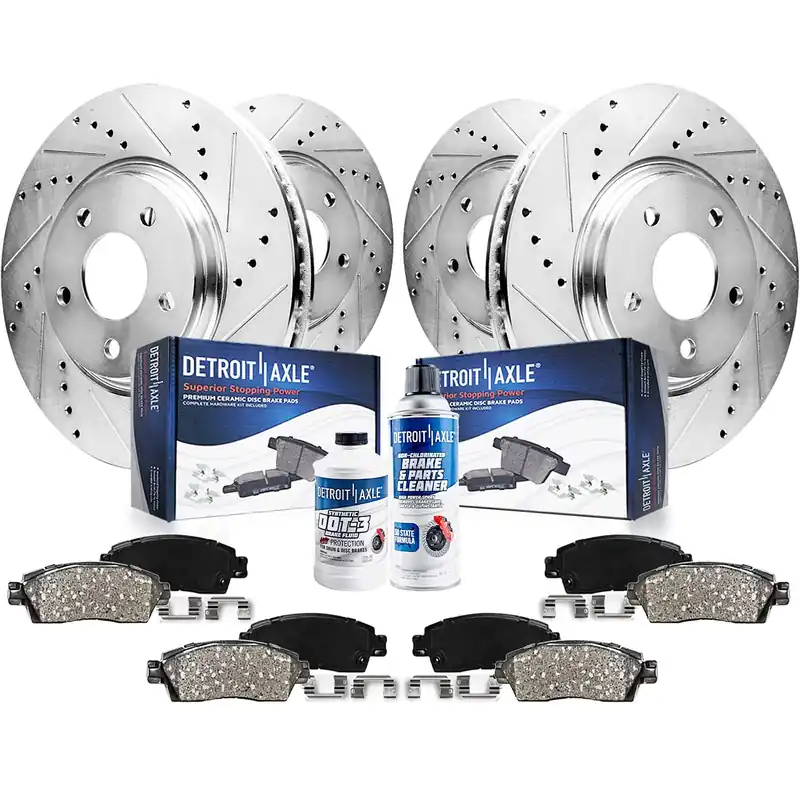New Release 10pc Front & Rear Drilled Slotted Rotors and Ceramic Brake Pads Kit