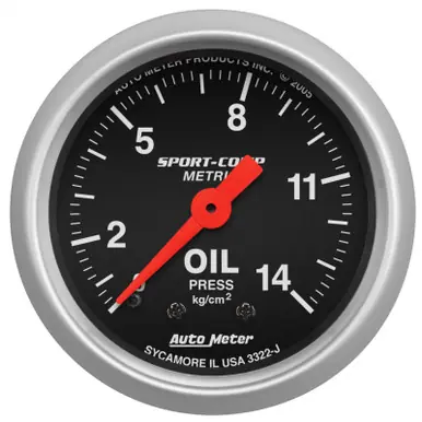 Hassle-Free Returns Autometer Sport Comp 52.4 mm Mechanical 0-14 Kg/ Cm2 Oil Pressure Metric Gauge - 3322-J