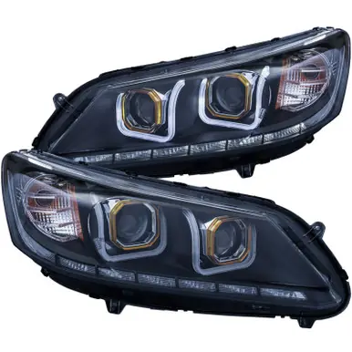 ANZO 2013-2015 Honda Accord Projector Headlights w/ U-Bar Black - 121492 Trusted Brand