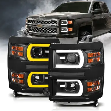 ANZO 14-15 Chevrolet Silverado 1500 Projector Headlights w/ Plank Style Switchback Black w/ Amber - 111412 Hot Deal