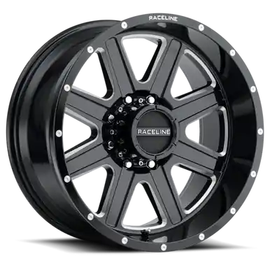 Raceline 940M Hostage 16x8in / 8x165.1 BP / 0mm Offset / 125.2mm Bore - Black & Milled Wheel - 940M-68080-00 Premium