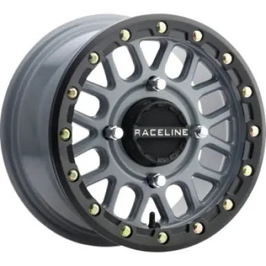 Raceline A93SG Podium 14x7in/4x156 BP/38mm Offset/132.5mm Bore - Grey & Black Ring Beadlock Wheel - A93SG-47056+38 In Demand